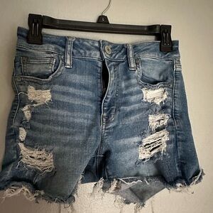 American Eagle Outfitters Blue Distressed Jean Shorts